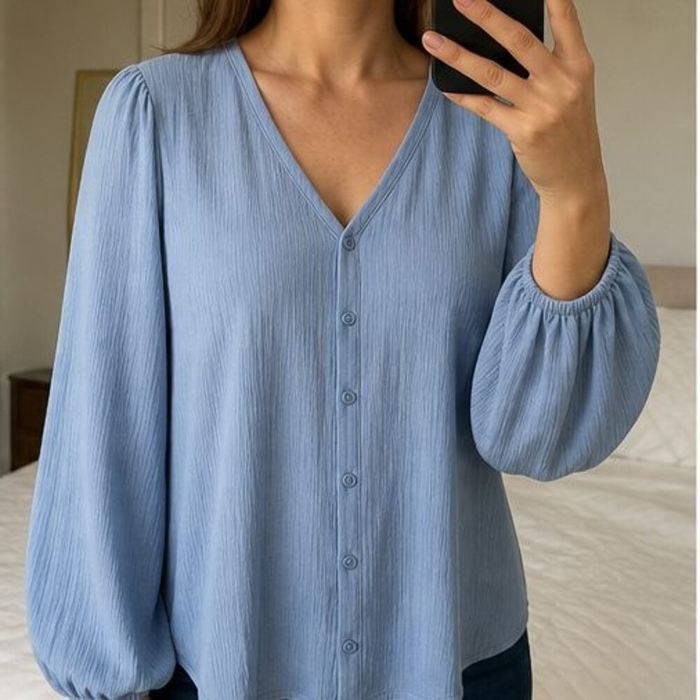 Blue Button Blouse - Picture 2 of 6
